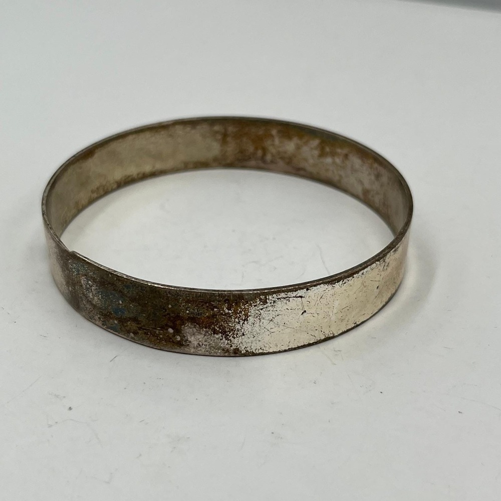 VTG Silver Tone Flat Band Bangle Bracelet Classic Stackable Minimalist Jewelry - Picture 4 of 6